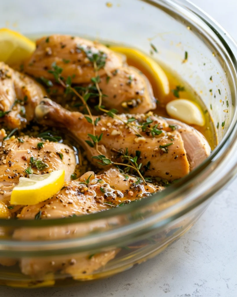 Juicy marinated Greek-style chicken grilling on a hot pan