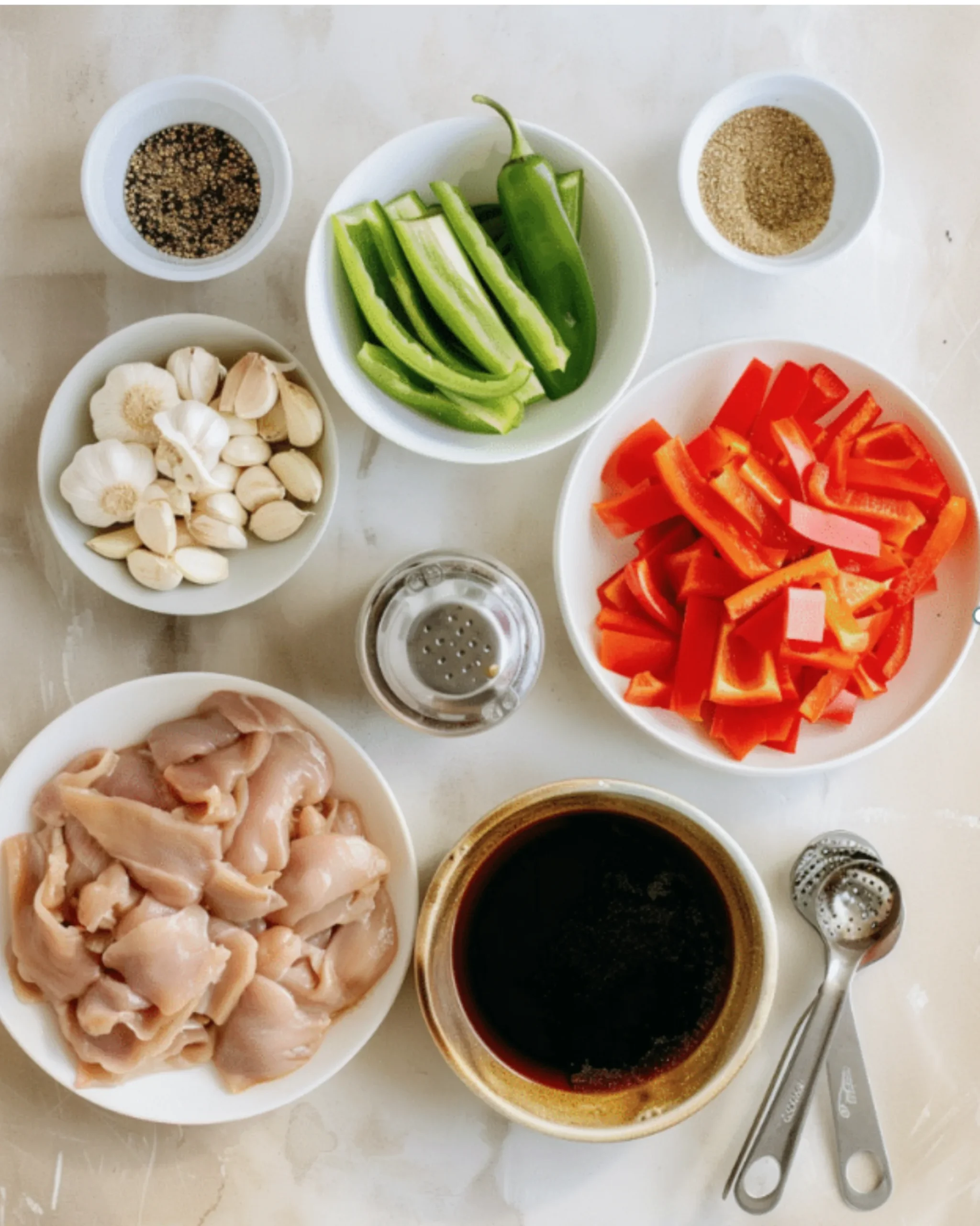 Fresh ingredients for making black pepper chicken