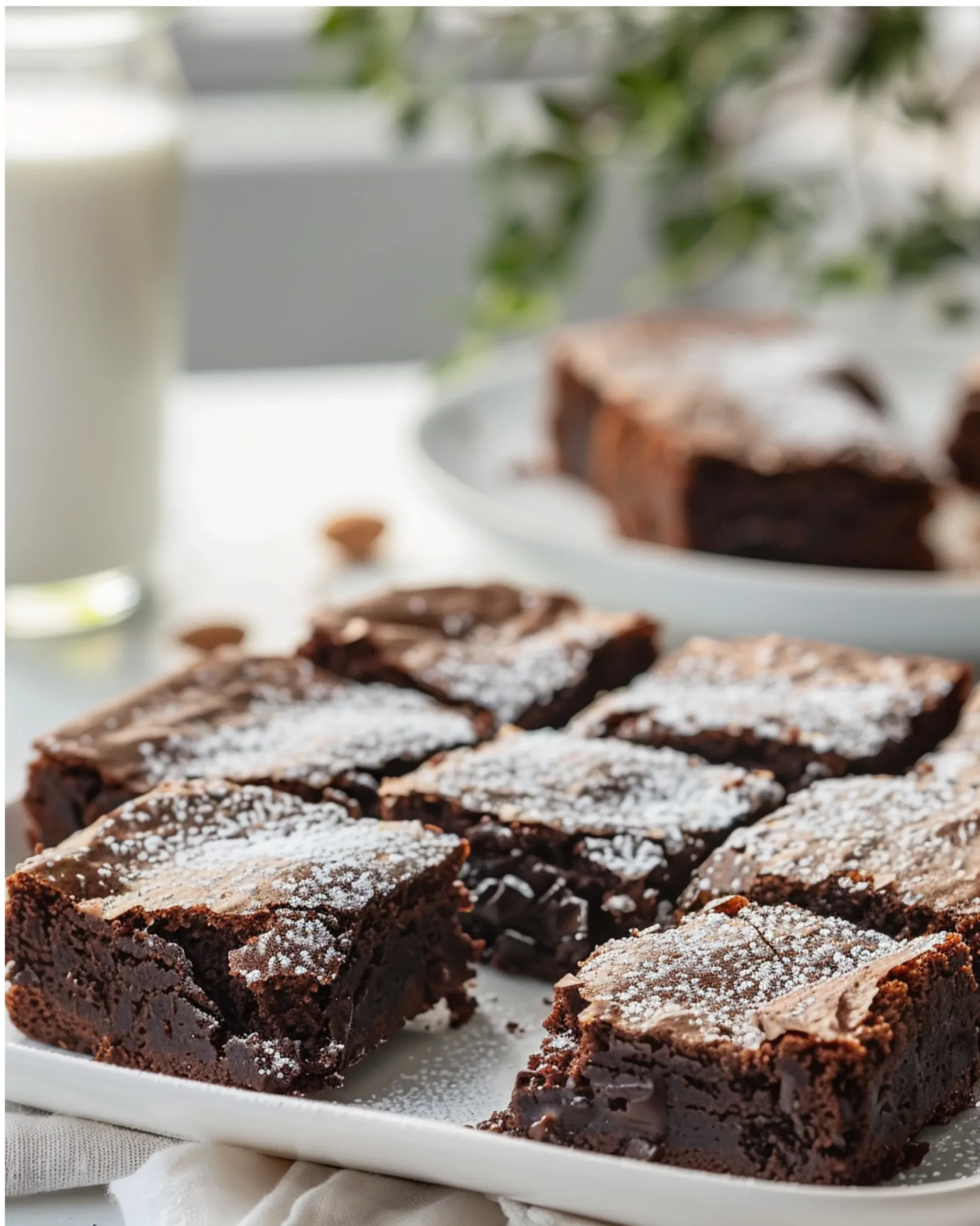 gooey-brownies-serving-plate gooey brownies served with milk