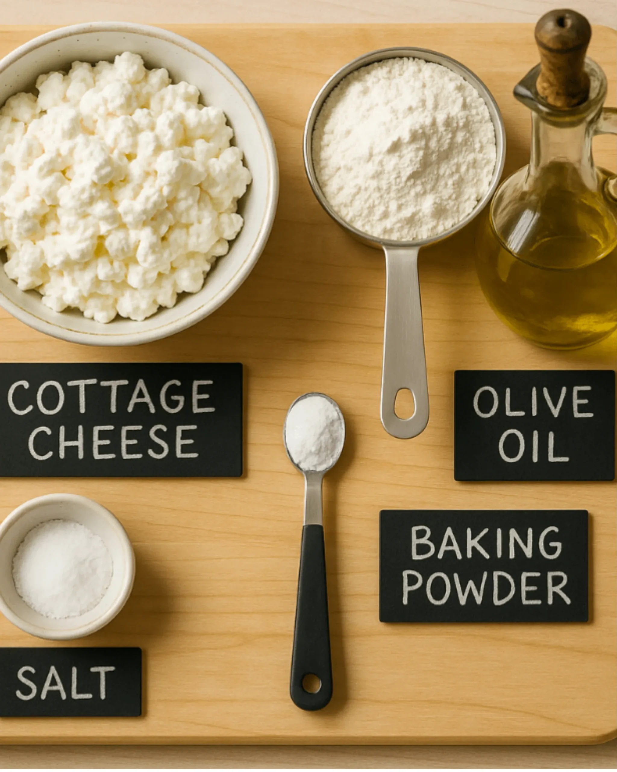 Cottage cheese and flatbread ingredients on counter