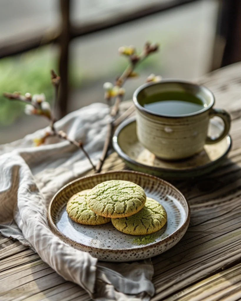 Best Matcha Crinkle Cookies: 1 Soft, Chewy Recipe You’ll Love 4 Matcha crinkle cookies served with green tea