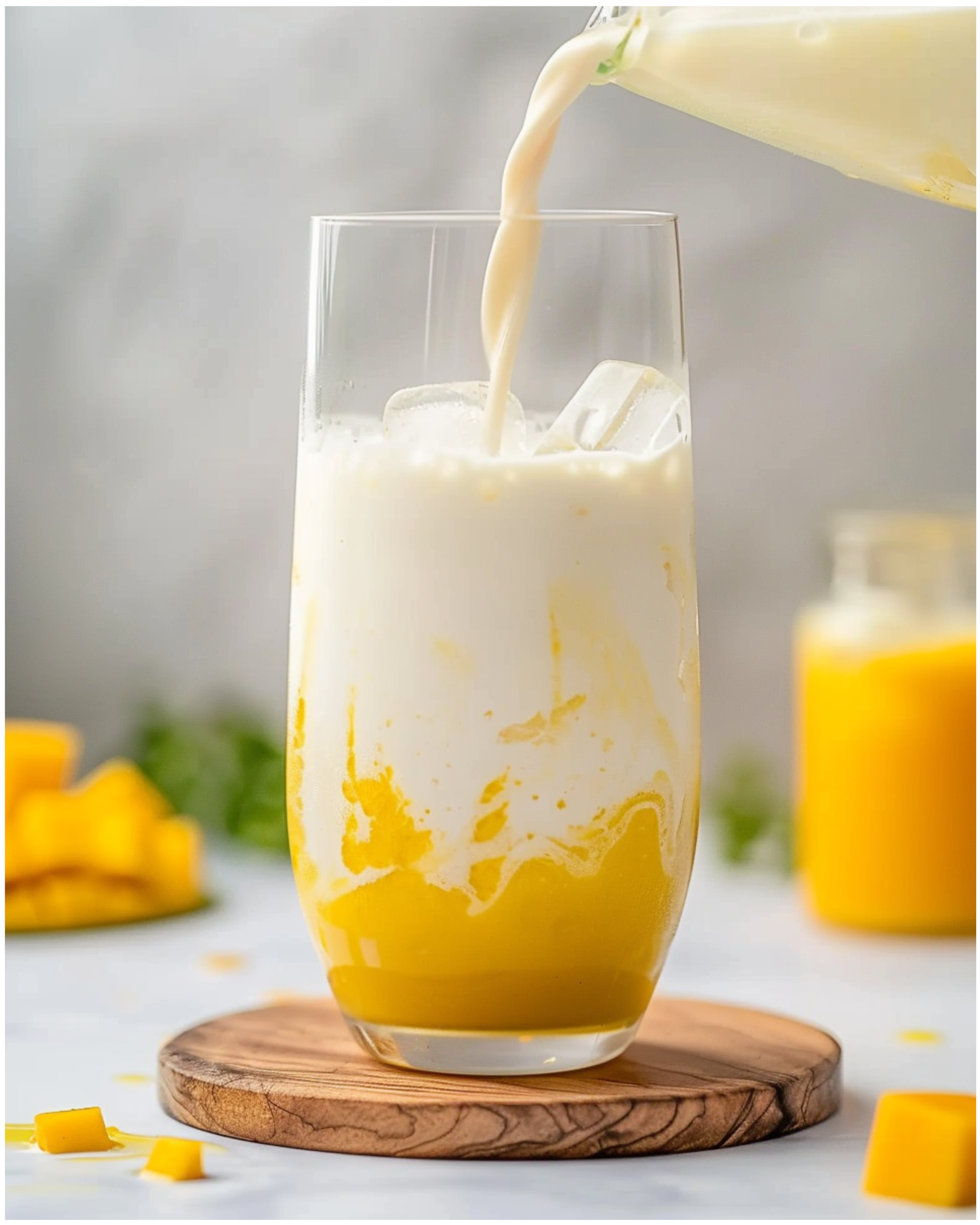 3-Layer Iced Mango Matcha Latte: A Refreshing Twist You’ll Crave All Summer 3 pouring milk over mango for latte