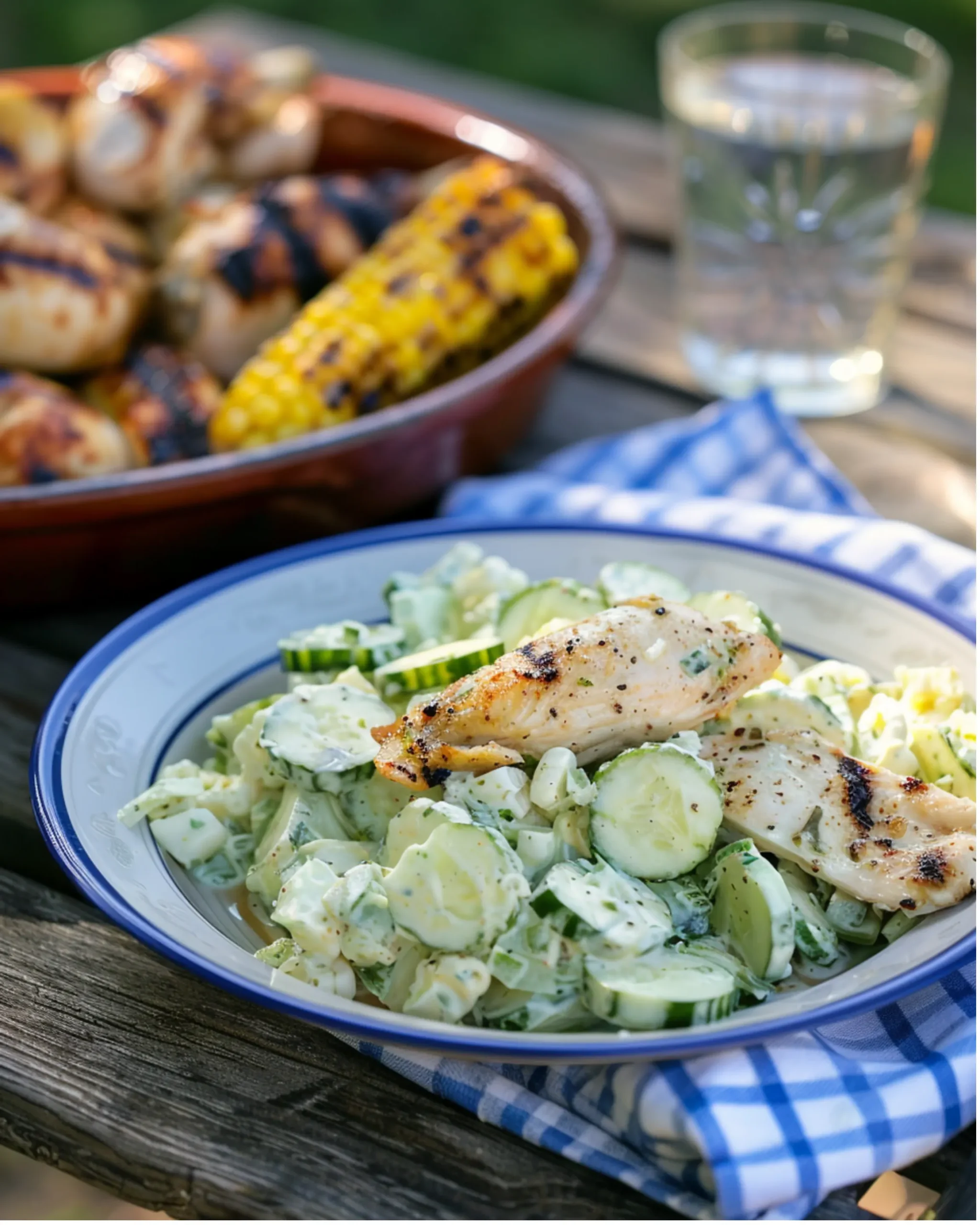 Creamy cucumber salad served with grilled food