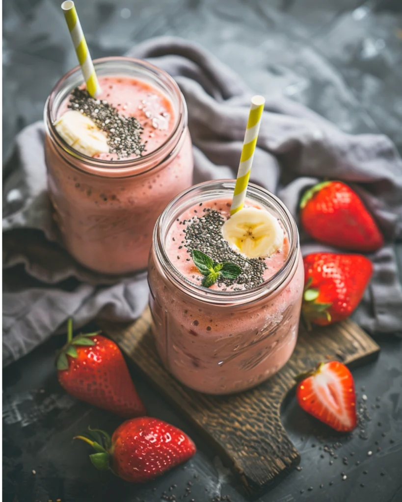 Strawberry Banana Protein Shake Served