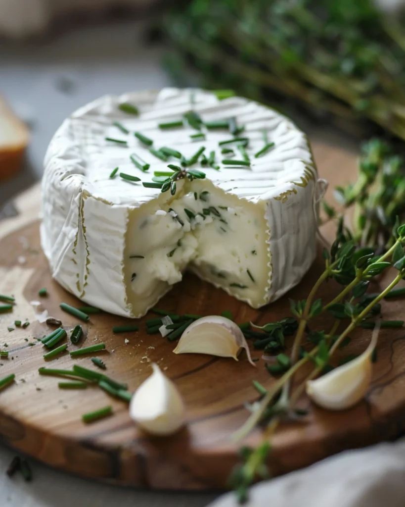 Garlic herb Boursin cheese on a plate