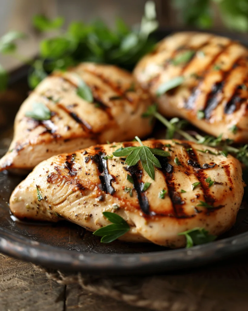 Grilled chicken breasts for Boursin chicken with garlic and herbs