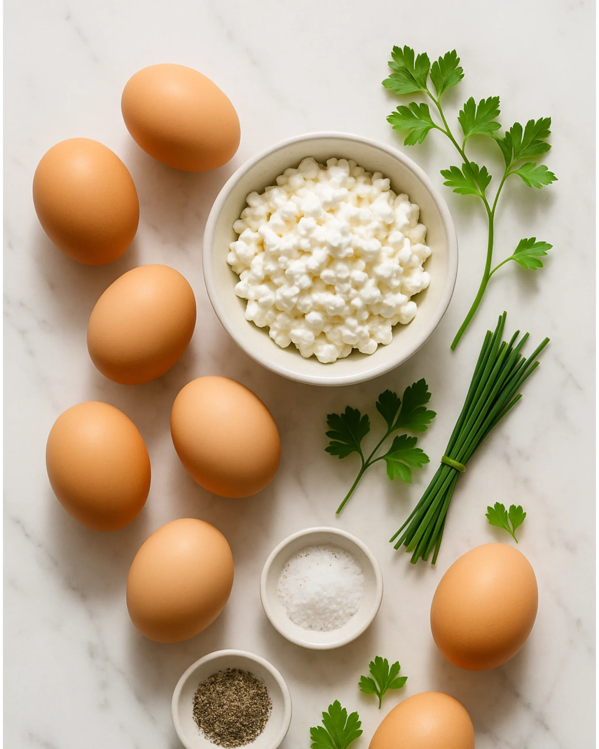 Eggs and cottage cheese ingredients for breakfast recipe