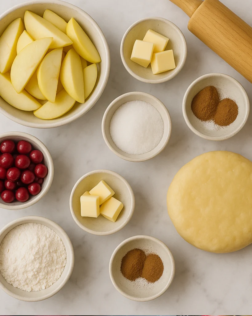 Ingredients for apple cranberry pie