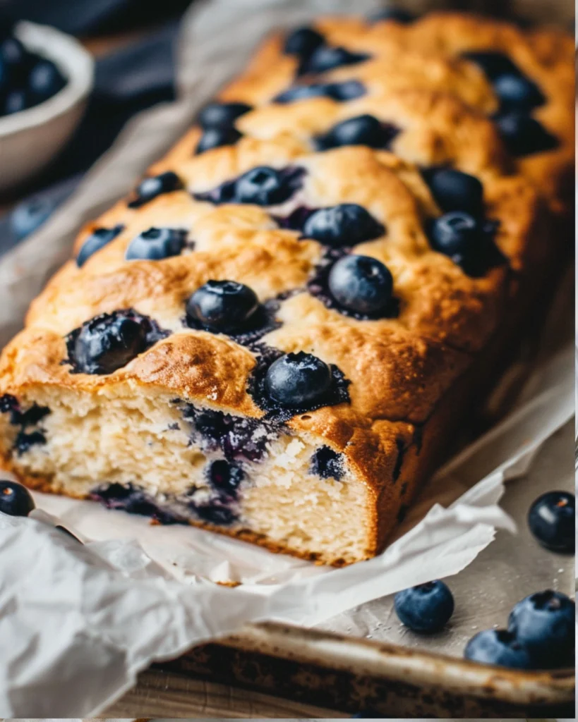 Golden cottage cheese blueberry cloud bread fresh from oven