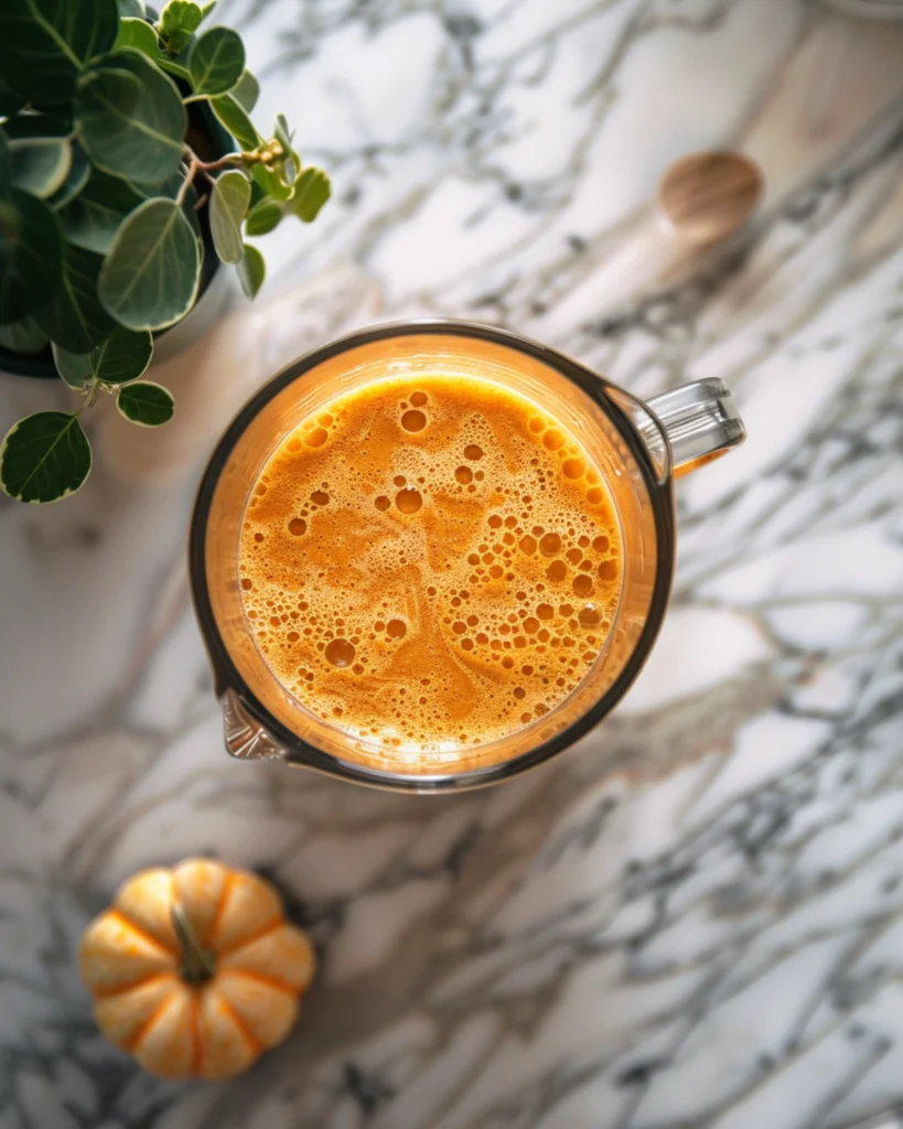 Blending healthy pumpkin smoothie recipe in blender ja