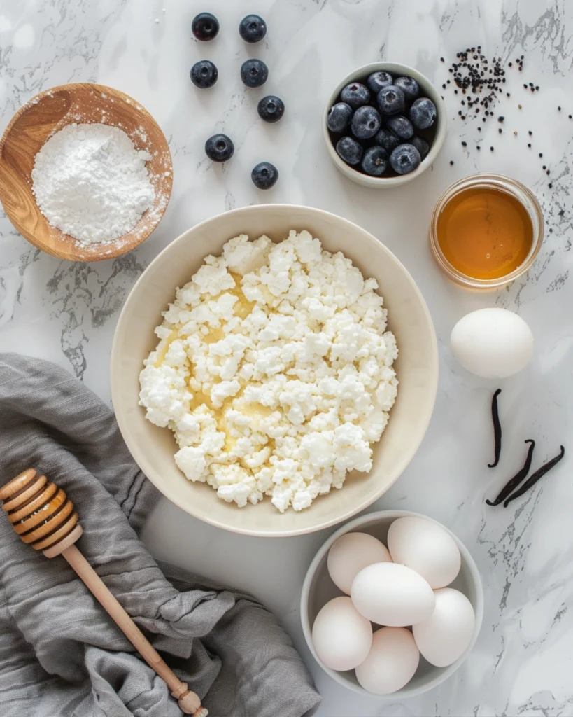 Ingredients for cottage cheese blueberry cloud bread