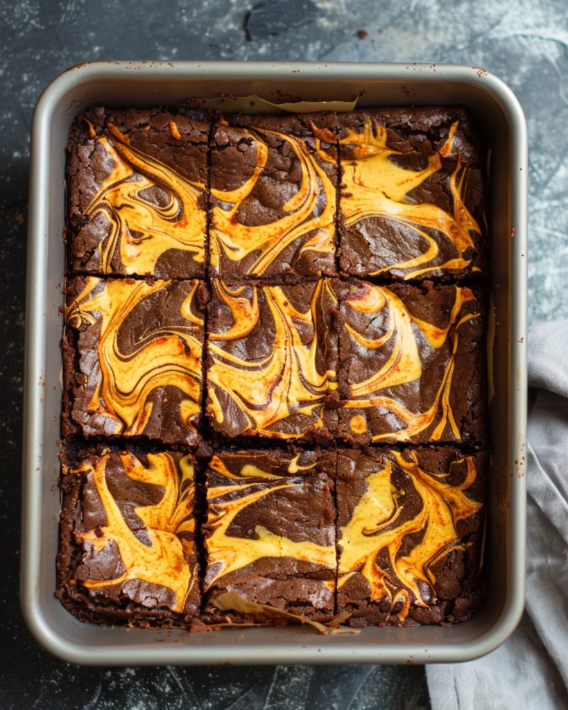 Baked Halloween cream cheese swirl brownies
