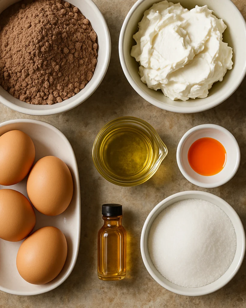 Ingredients for spooky cream cheese swirl brownies
