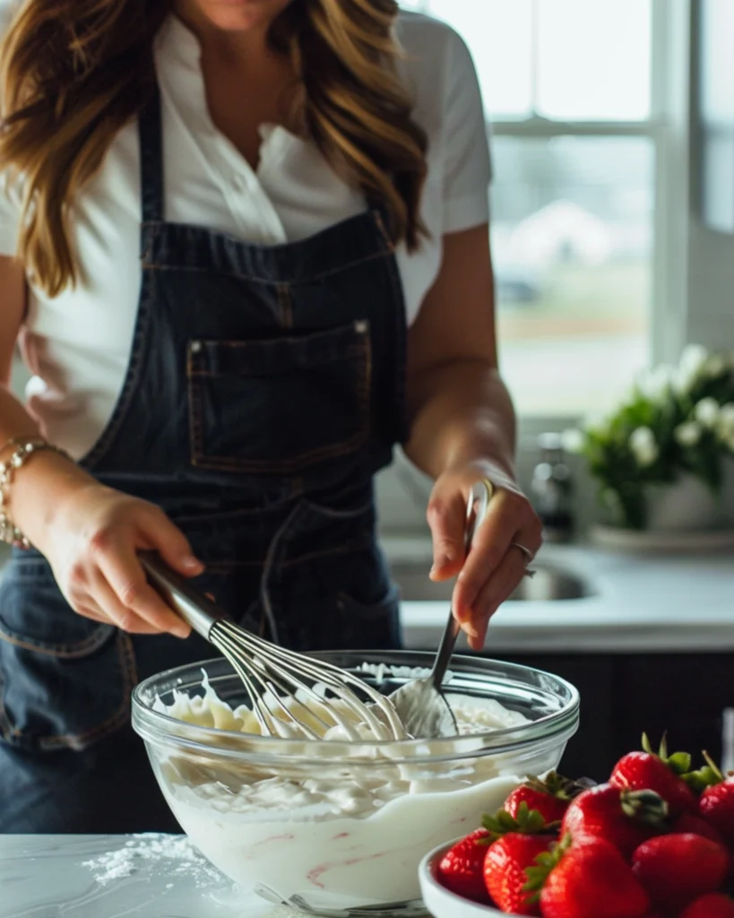 Mixing cake mix batter for strawberry shortcake