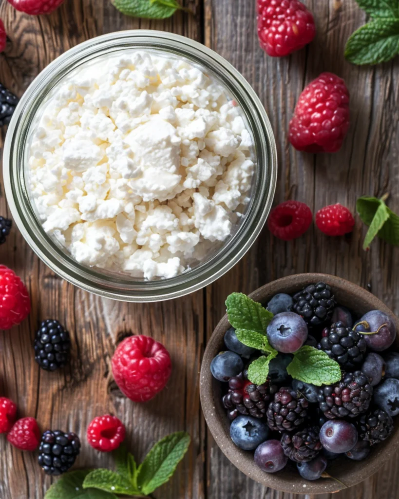 Blending creamy base for high protein triple berry bake