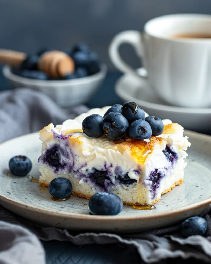 Cottage cheese blueberry cloud bread slice with yogurt