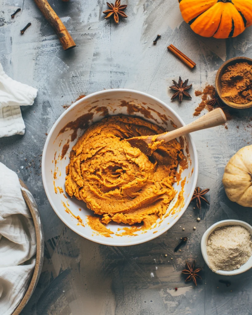 Mixing vegan pumpkin cookie dough in a large bowl