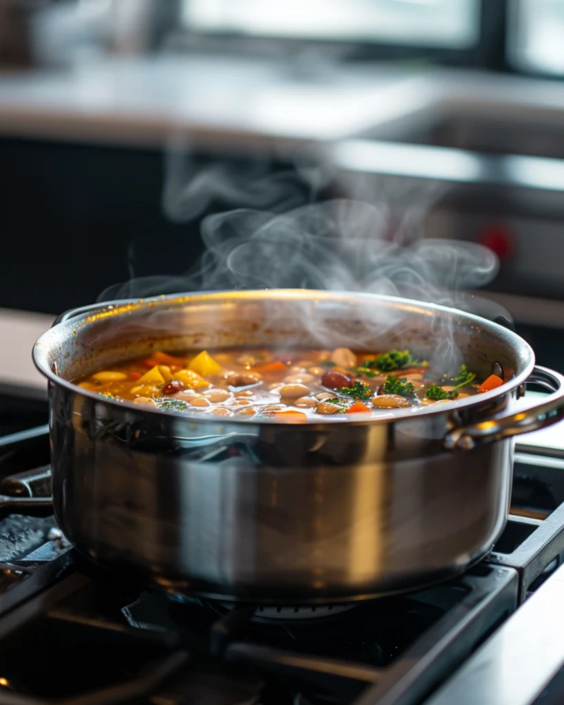 simmering sardinian longevity soup in pot