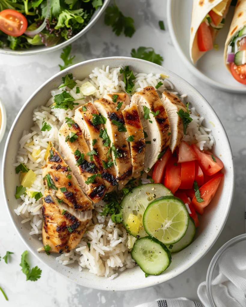 Lemon Herb Chicken and Rice – 5-Star Healthy Dinner Recipe 2 Sliced lemon herb chicken served on rice with parsley garnish