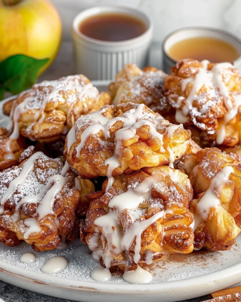 Air Fryer Apple Fritters – 5-Star Irresistible Crispy Treats 3 Air Fryer Apple Fritters served on white plate