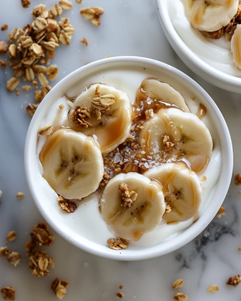 Salted Caramel Banana Yogurt Bowls – 5 Irresistible Reasons to Try This Power Snack 4 Top-down view of banana and granola on yogurt