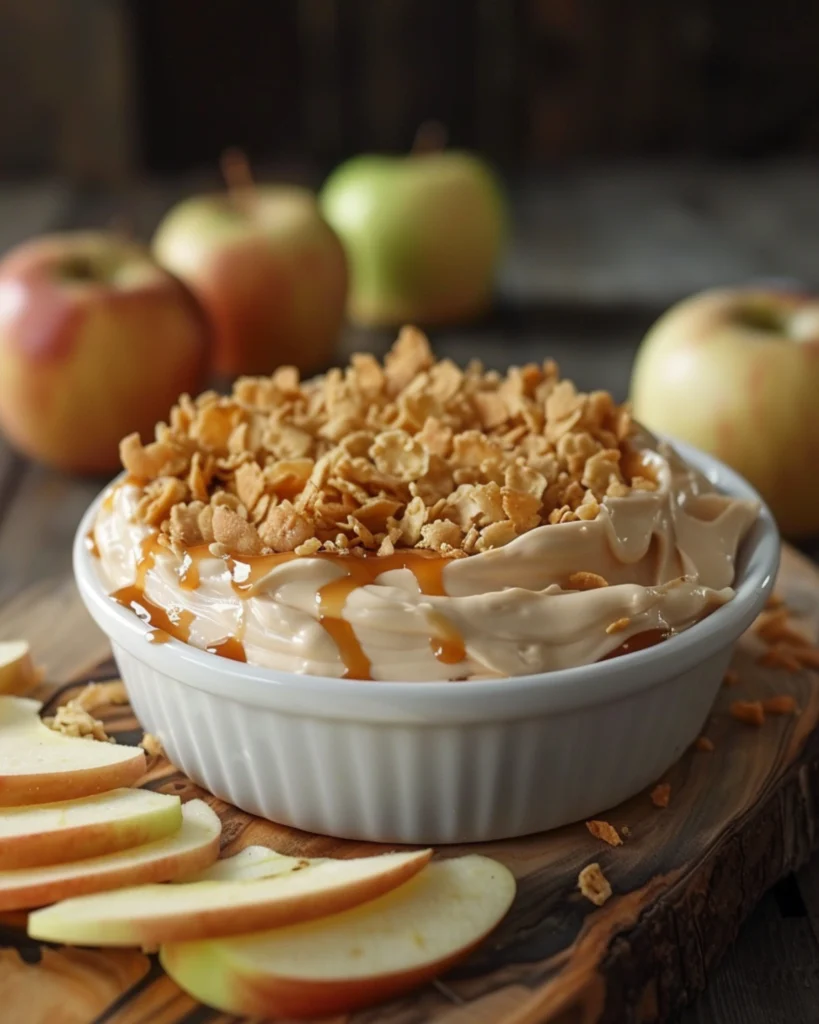 caramel apple dip with apples and toppings