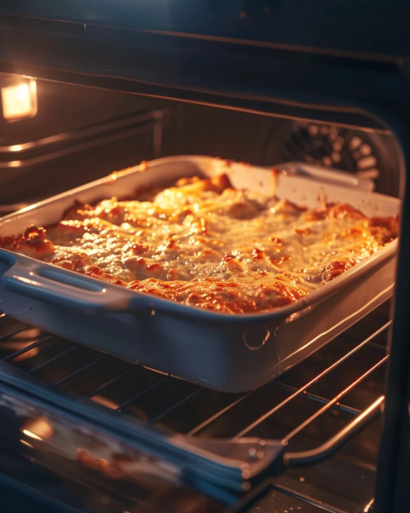 Cheesy Street Corn Chicken Casserole – 7 Delicious Ways to Load It Up 4 Casserole baking in oven with golden cheese topping