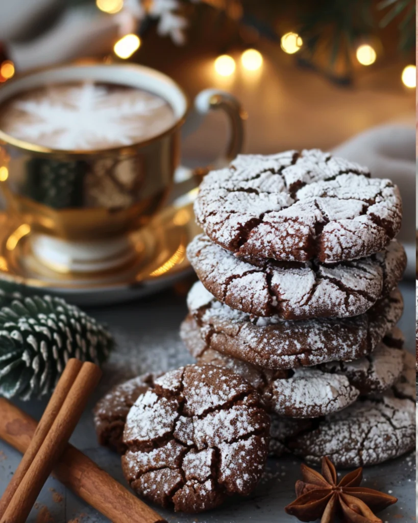 Chocolate Crinkle Cookies – 7 Secrets for Perfect Results 4 chocolate crinkle cookies with hot cocoa
