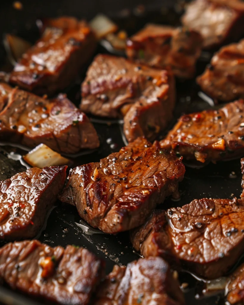 Creamy Paprika Steak Shells – 5 Proven Flavorful Steps 3 searing paprika steak strips in skillet