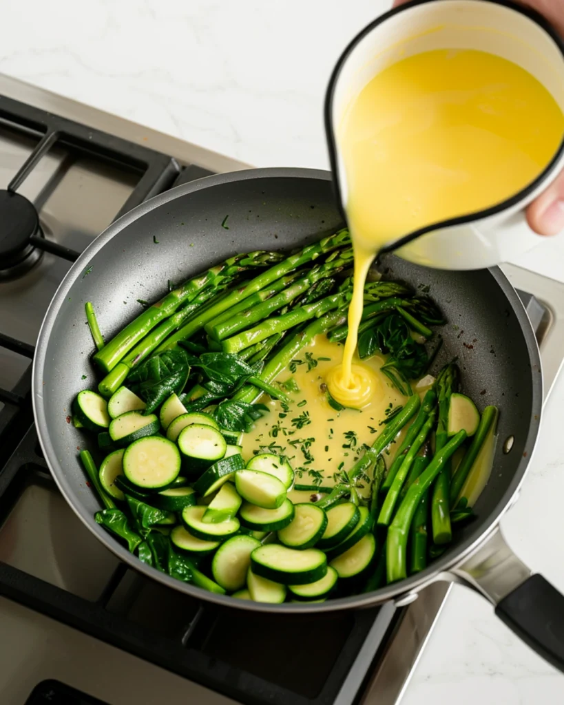 Spring Vegetable Frittata – Fresh, Easy & Healthy Recipe (2025) 3 Cooking vegetables in skillet before adding eggs