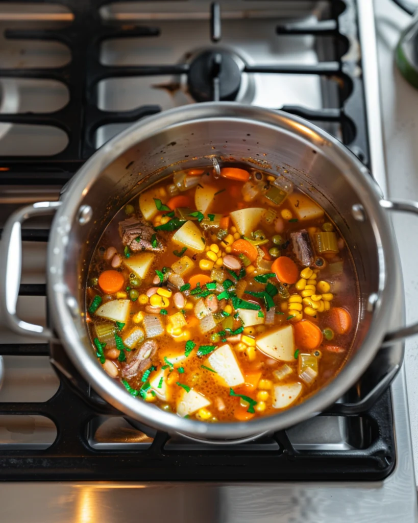 creamy cowboy soup simmering in modern pot