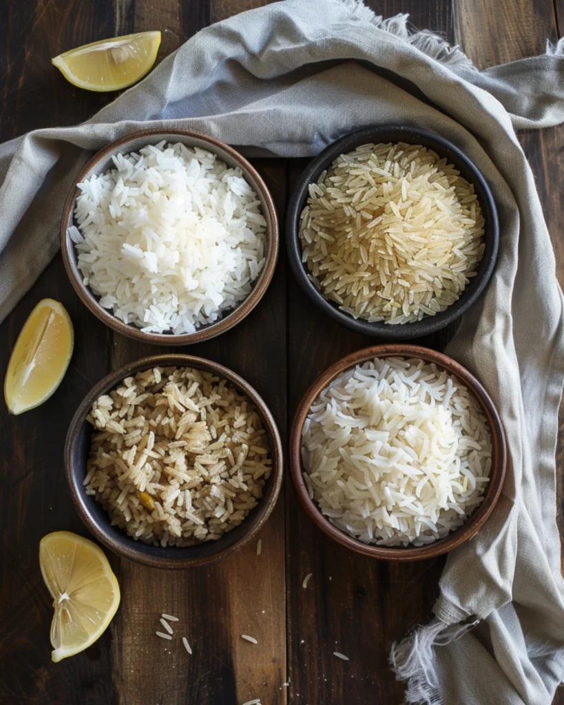Lemon Herb Chicken and Rice – 5-Star Healthy Dinner Recipe 4 Bowl of jasmine and basmati rice with lemon wedges beside