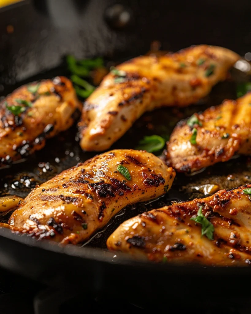 Grilled Chicken & Sweet Potato Bowl – 5 Proven Healthy Steps 3 chicken strips grilling on stovetop for sweet potato bowl