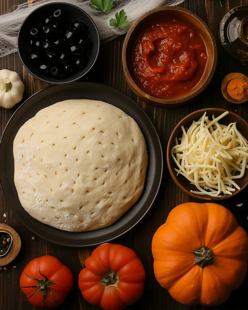 Halloween Spider Web Pizza – 3 Easy Steps to a Spooky Party Recipe 2 Ingredients for Halloween Spider Web Pizza flat lay