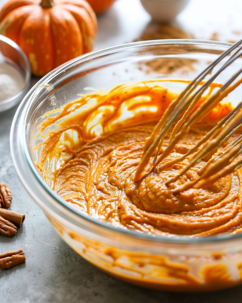 Pumpkin Spice Pancakes – Easy 5-Step Recipe You’ll Love 3 Mixing pumpkin pancake batter in modern white bowl