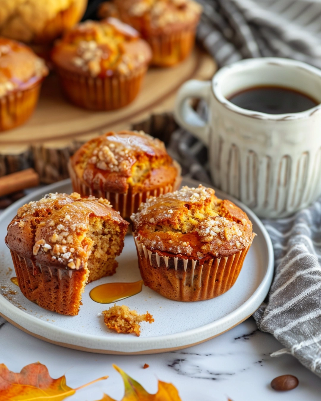 Pumpkin cottage cheese muffins served with maple and coffee