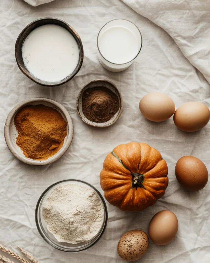 Pumpkin Spice Pancakes – Easy 5-Step Recipe You’ll Love 2 Pumpkin pancake ingredients in minimalist flat lay