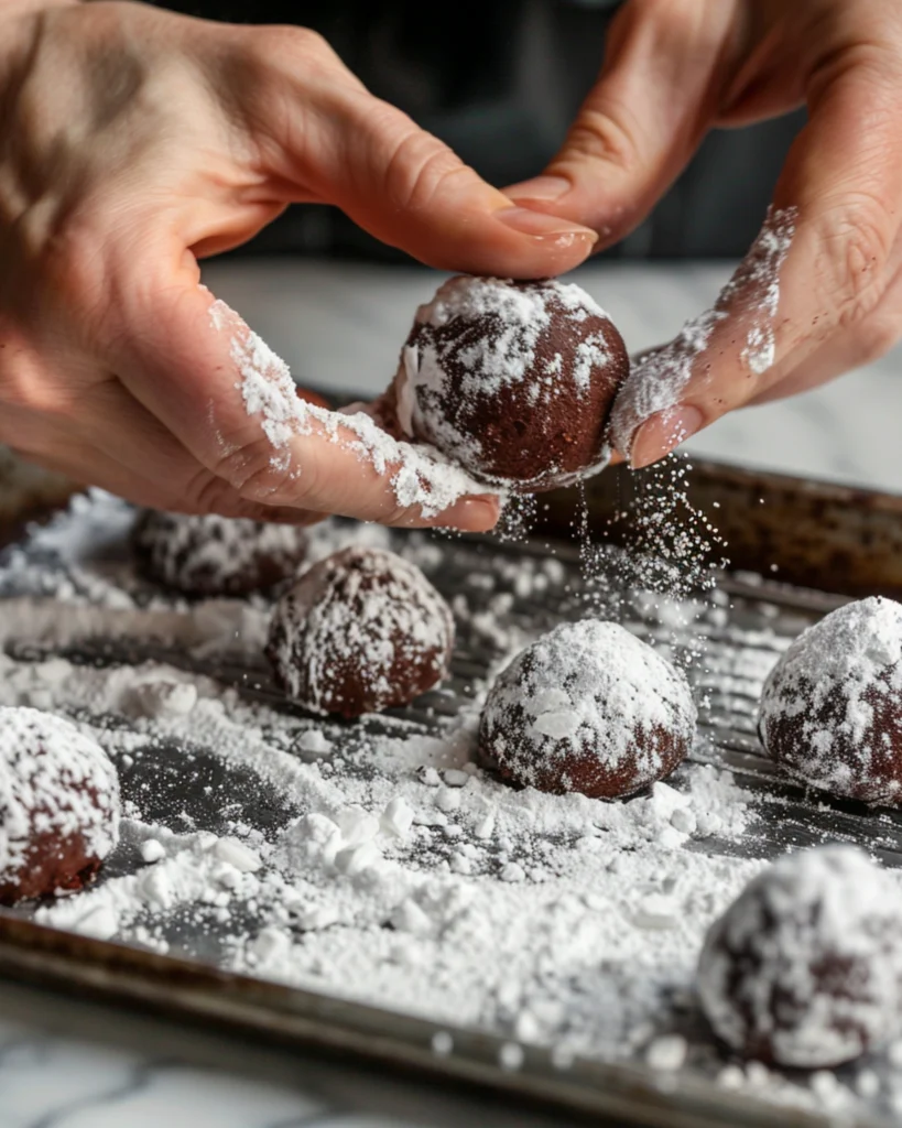Chocolate Crinkle Cookies – 7 Secrets for Perfect Results 3 rolling chocolate crinkle dough in sugar