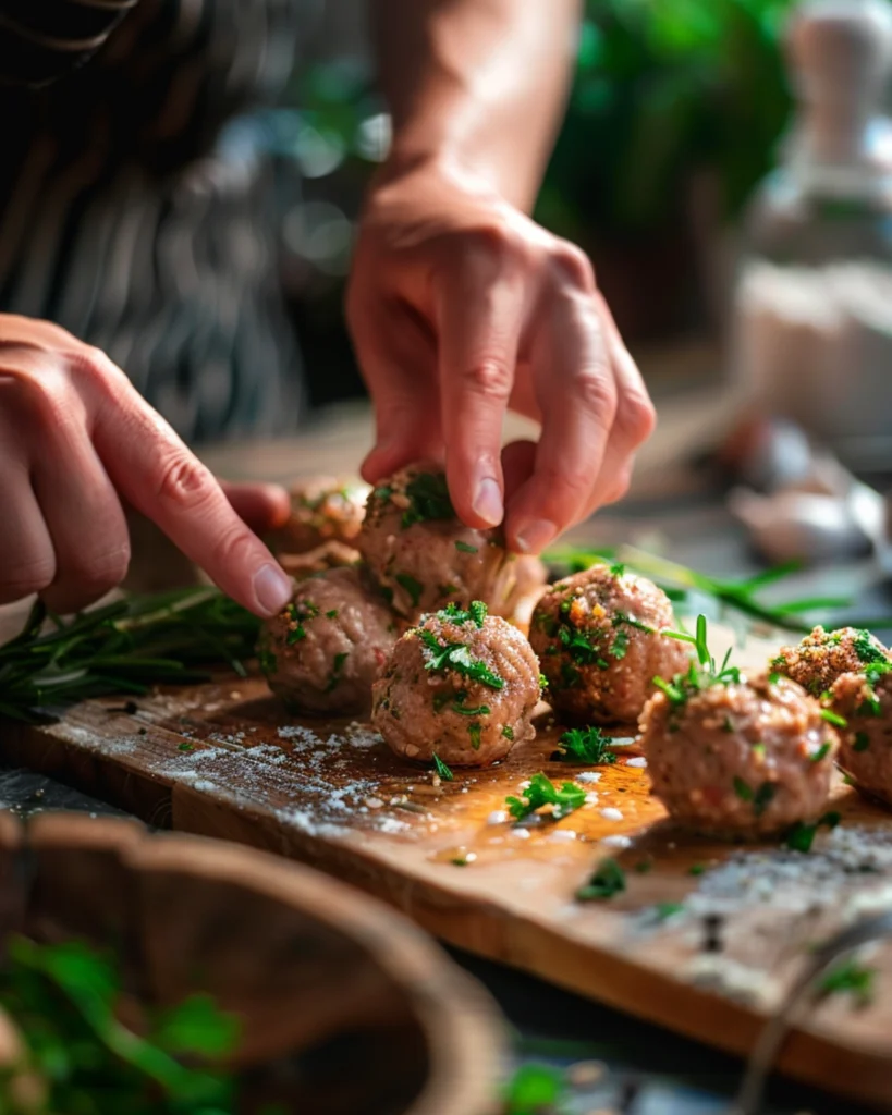 rolling marry me meatballs with breadcrumbs and herbs