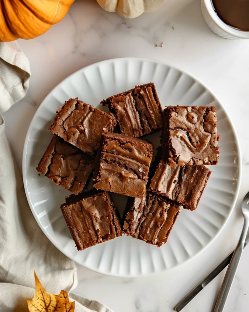 Pumpkin Patch Brownies: 4-Ingredient Easy Fall Treat 4 Served pumpkin patch brownies in modern kitchen setting
