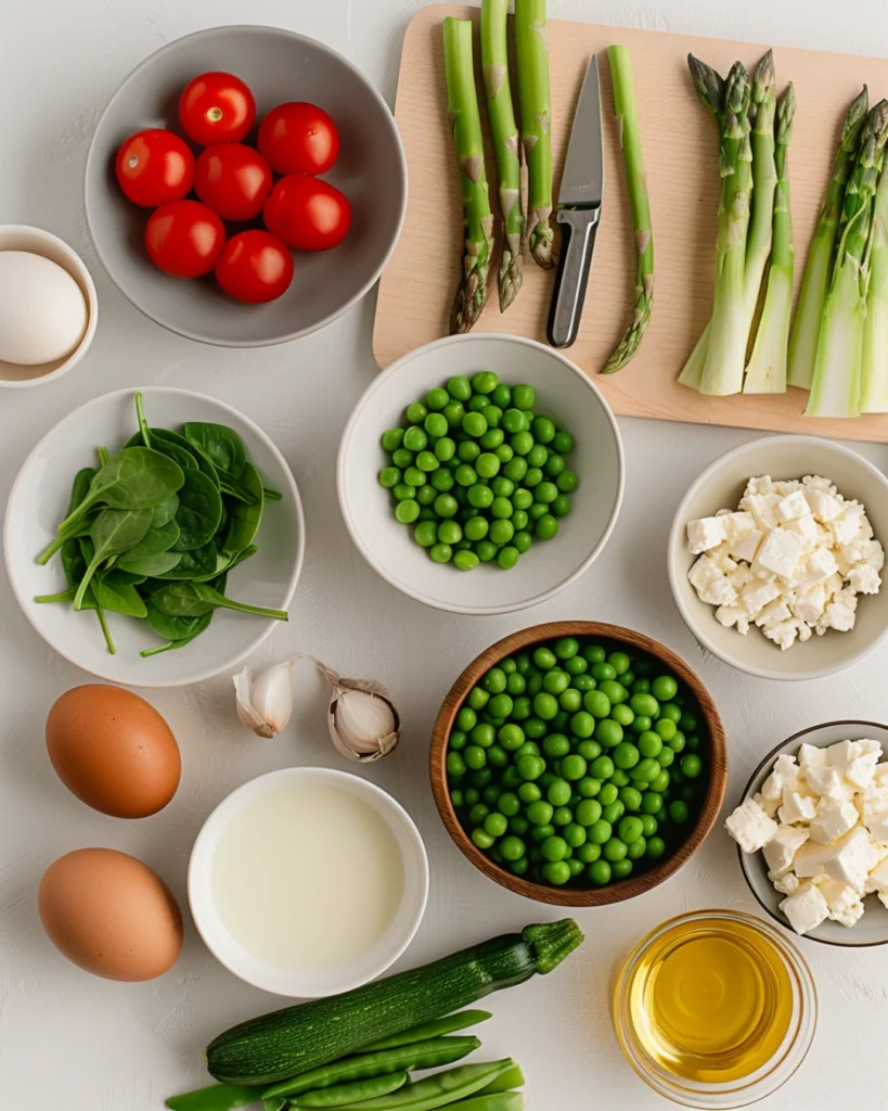 Spring Vegetable Frittata – Fresh, Easy & Healthy Recipe (2025) 2 Ingredients for Spring Vegetable Frittata flat lay
