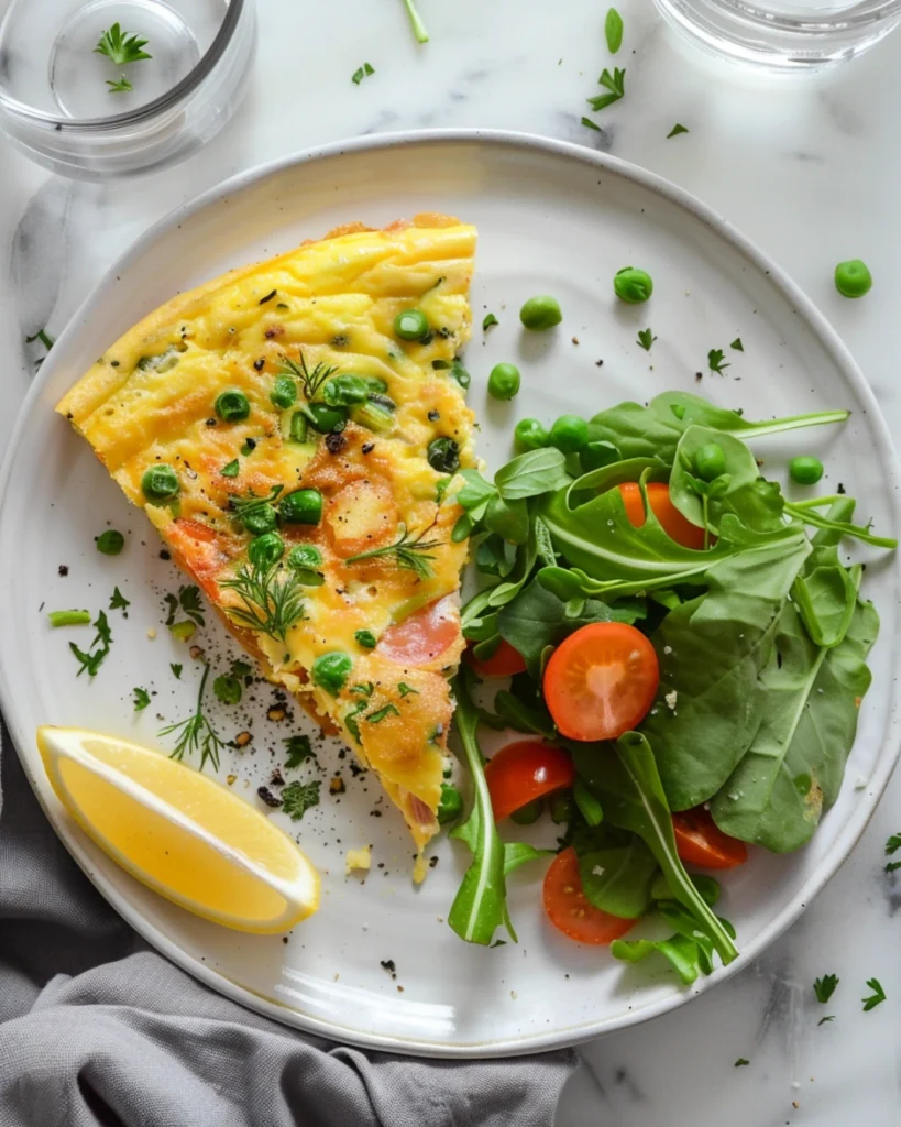 Spring Vegetable Frittata – Fresh, Easy & Healthy Recipe (2025) 4 Slice of Spring Vegetable Frittata with salad