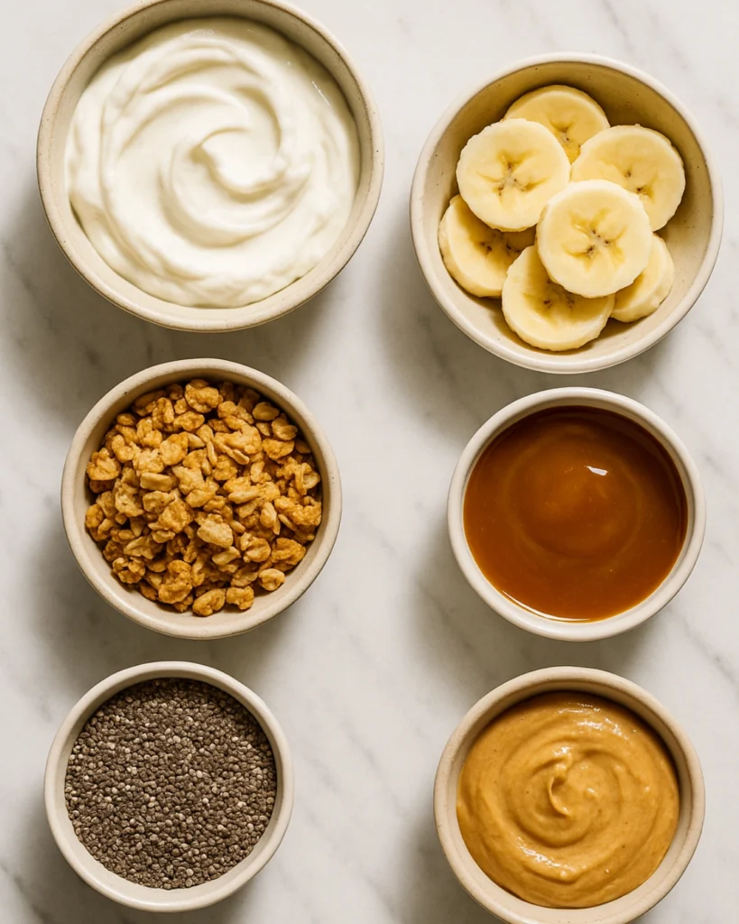 Salted Caramel Banana Yogurt Bowls – 5 Irresistible Reasons to Try This Power Snack 2 Flat lay of yogurt bowl ingredients