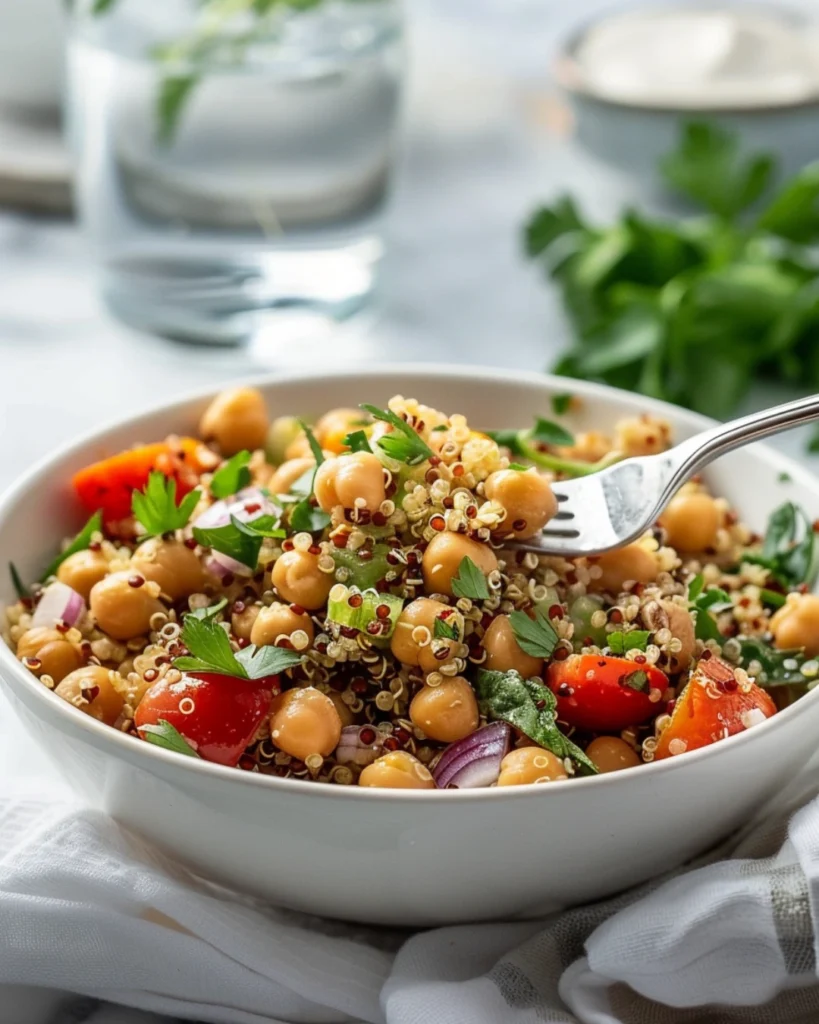 Easy Quinoa Chickpea Salad (Fresh & Healthy) 2 Quinoa Chickpea Salad with fresh vegetables