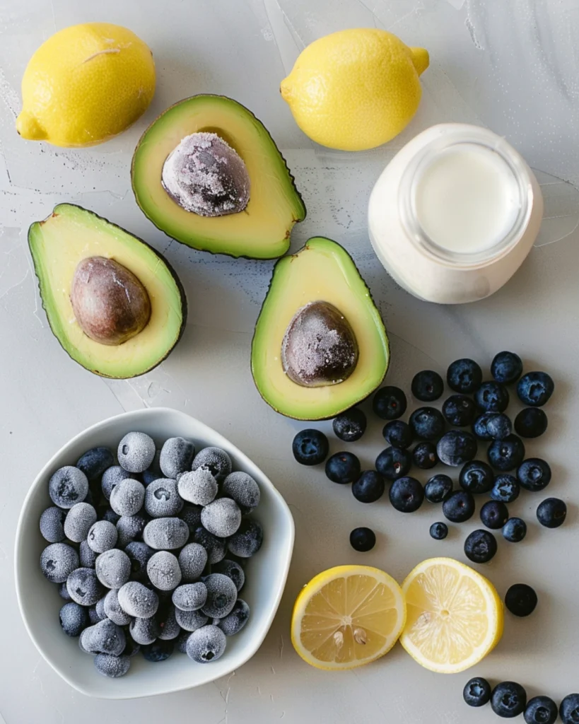 Blueberry Avocado Smoothie – 5-Min Power Blend for Vibrant Energy 2 smoothie ingredients with avocado, blueberries, lemon