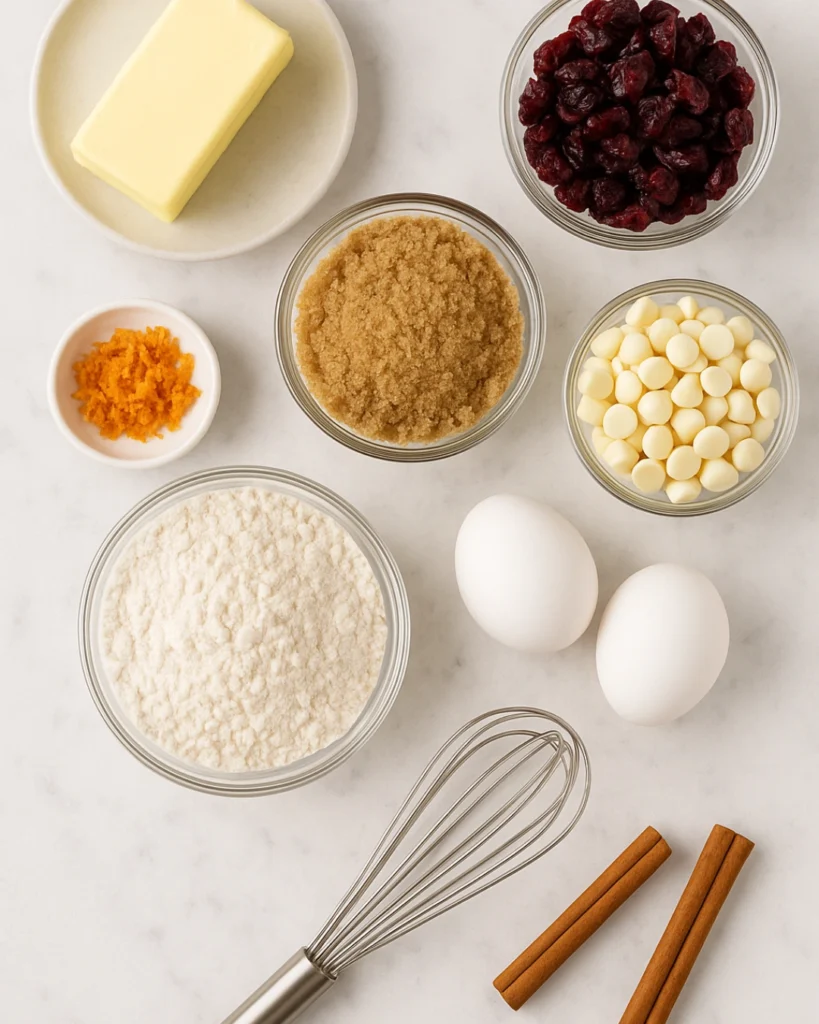 Cranberry White Chocolate Blondies : 5 Step Buttery & Festive Dessert Bars 2 Ingredients for Cranberry White Chocolate Blondies displayed on marble countertop