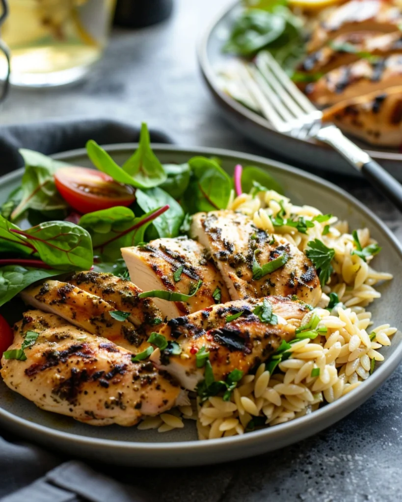 creamy spinach orzo with Parmesan – Irresistible Parmesan in 20 Mins 4 Creamy spinach orzo served with grilled chicken