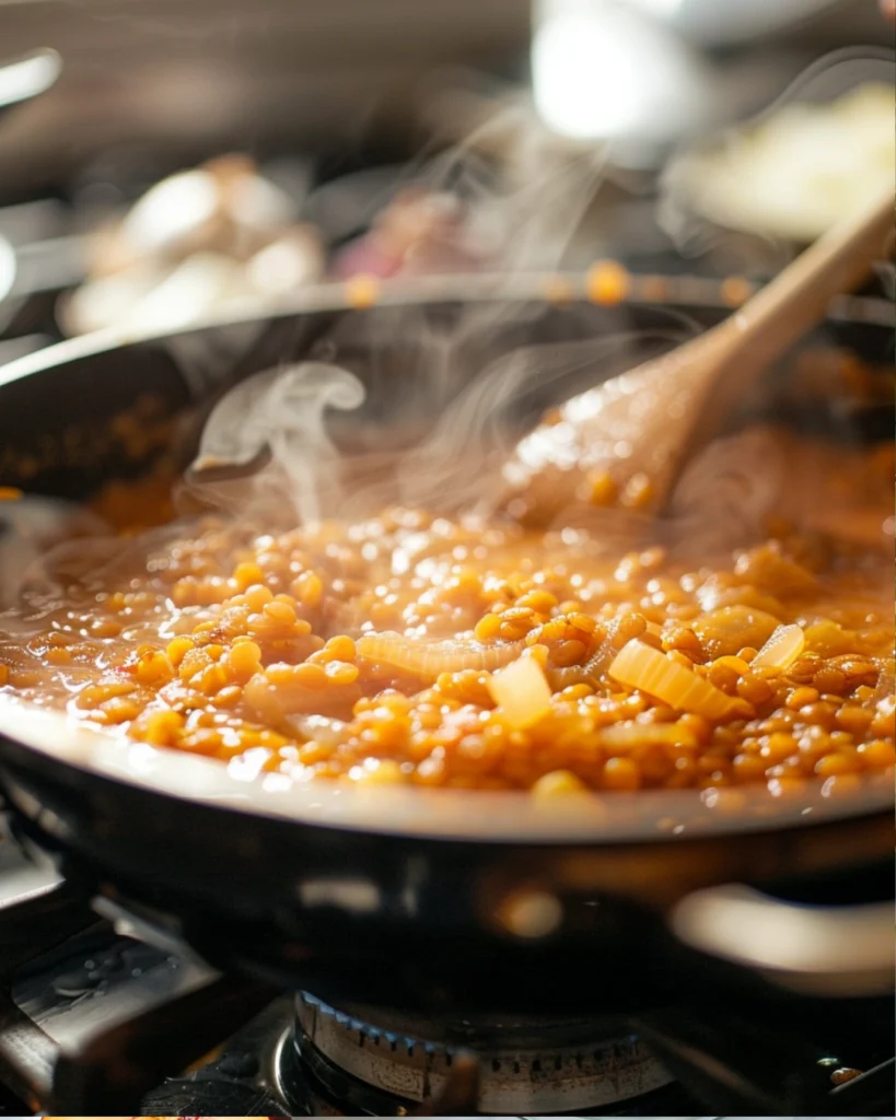 High-Protein Lentil and Spinach Soup-5 Bold Benefits You’ll Love 3 stovetop lentil and spinach soup cooking