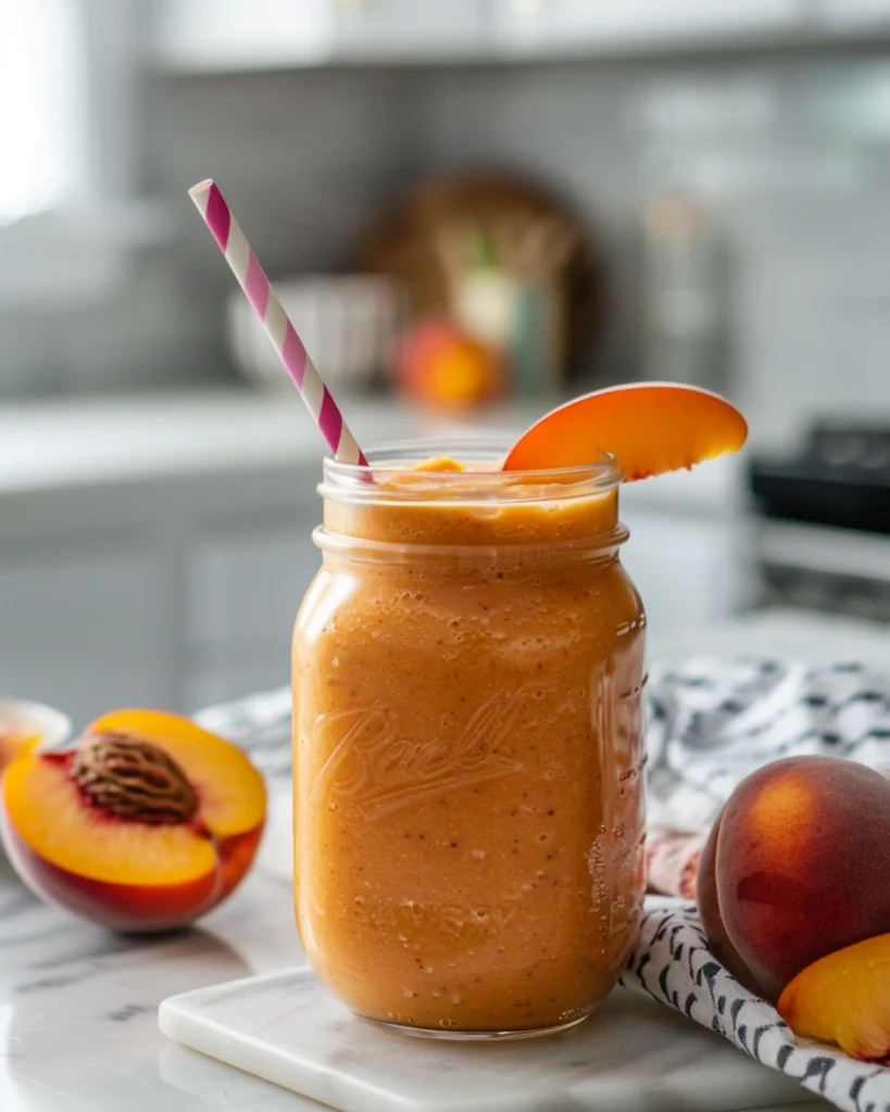 Peaches and Cream Smoothie – 5-Min Delight with Creamy Twist 5 Peaches and cream smoothie in jar