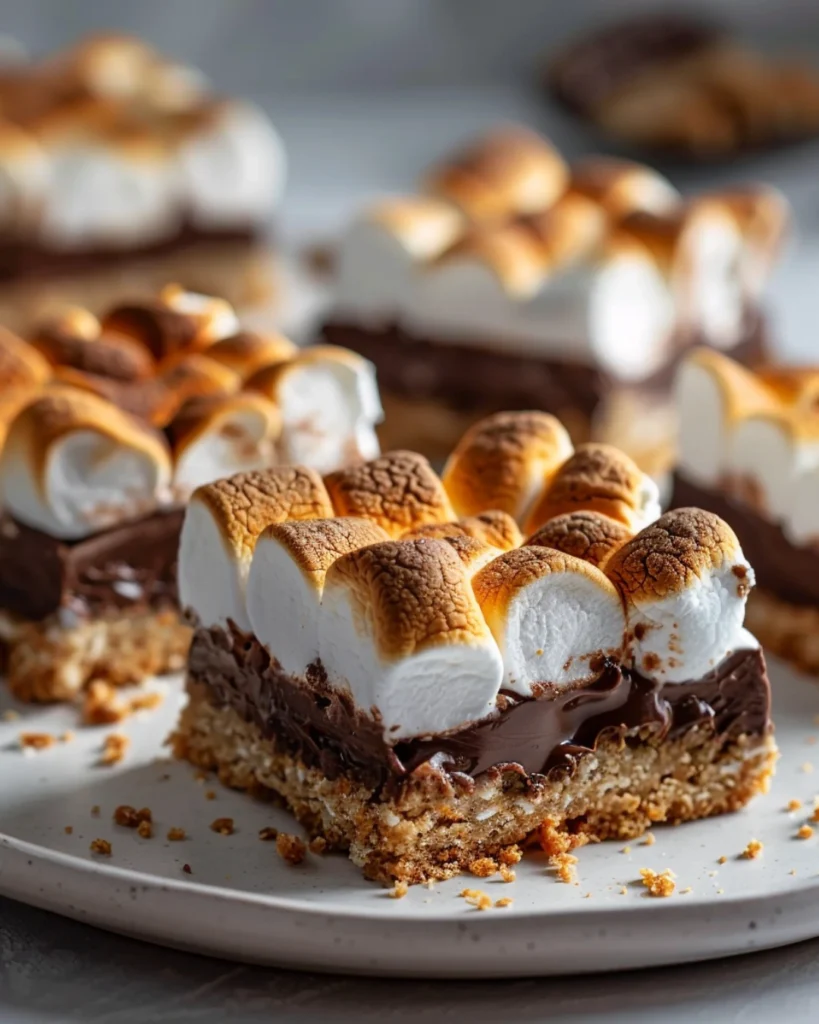 S’more bars recipe – 1 Ultimate Dessert for Gooey Chocolate Lovers 4 Served s’more bars on a plate